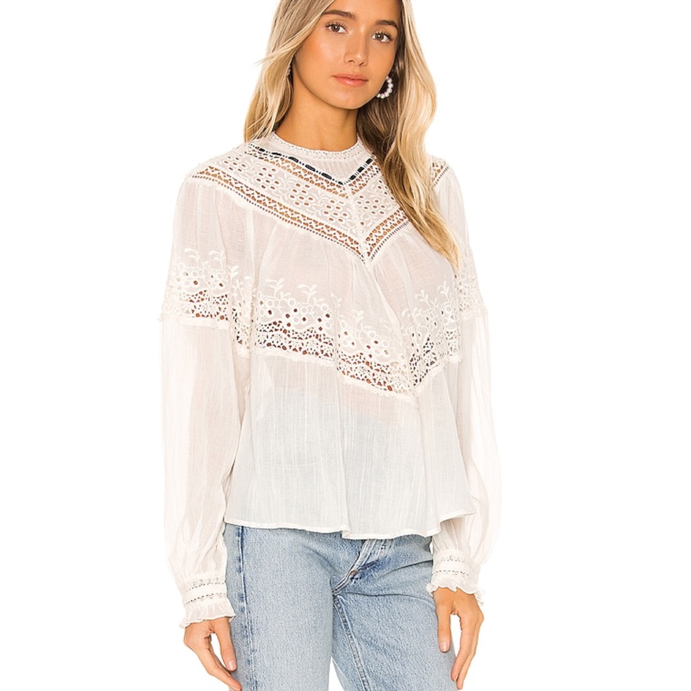 Free People Abigail Victorian Top Eyelet Ivory L